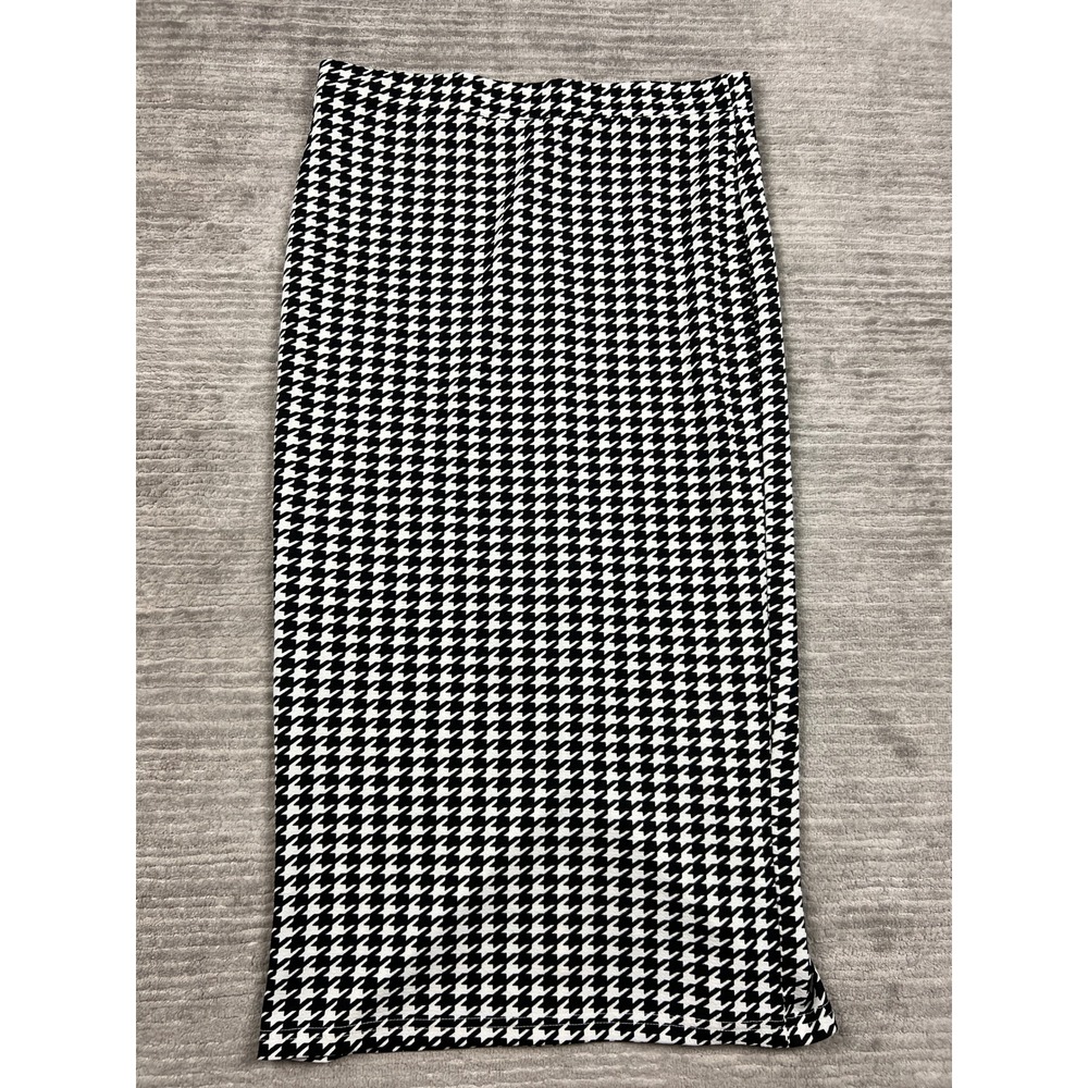 SHEIN Skirt Women 2XL Black White Houndstooth Midi Pencil High Waist Stretch